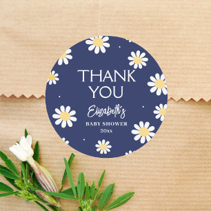 White Daisies Spring Boy Baby Shower Thank You Classic Round Sticker