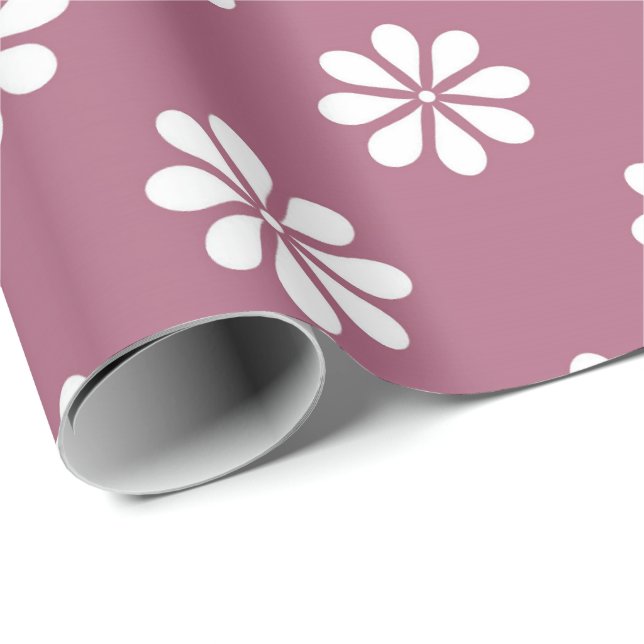 White Daisies w/Pink Background Wrapping Paper (Roll Corner)
