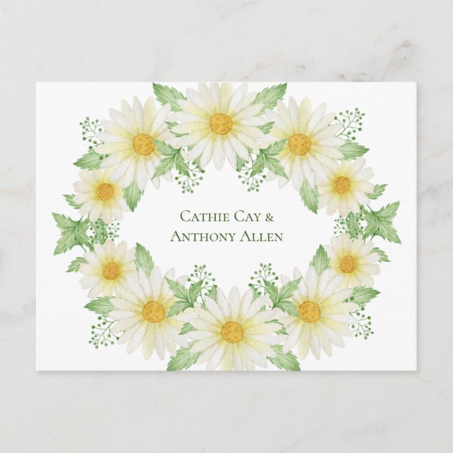White Daisies Watercolor Budget Save the Date Postcard (Front)