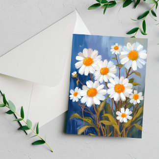 White Daisies Watercolor Flowers Painted Card