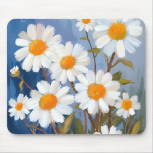 White Daisies Watercolor Flowers Painted Mouse Pad