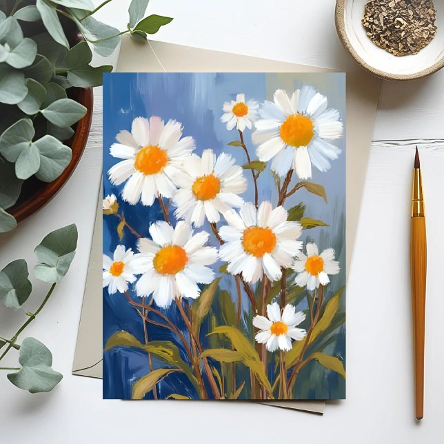 White Daisies Watercolor Flowers Painted Postcard (Creator Uploaded)