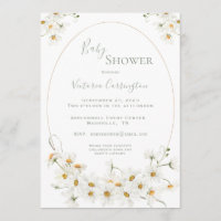 White Daisies Watercolor Sage Baby Shower 