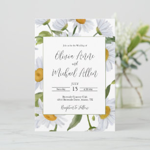 White Daisies Watercolor Wedding Invitation