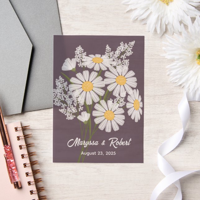 White Daisies Wedding Anniversary Purple Insert Vellum Invitations (Wedding)