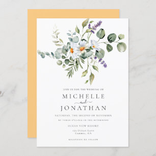 White Daisies Wedding  Invitation with QR Code