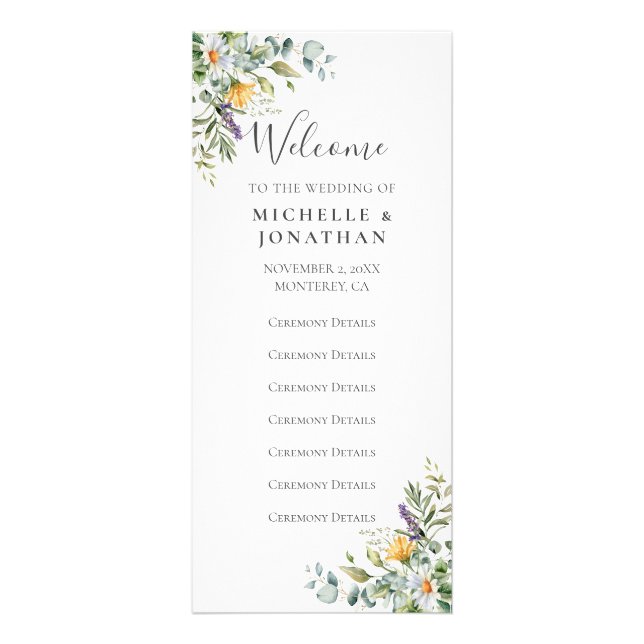 White Daisies Wedding Program (Front)