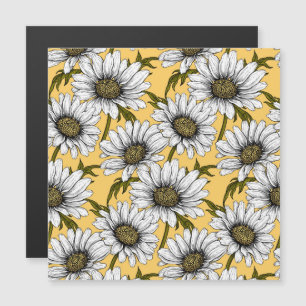 White daisies, wild flowers on yellow