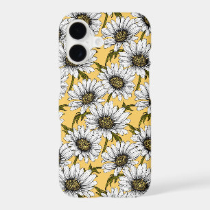 White daisies, wild flowers on yellow