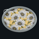 White daisies, wild flowers on yellow belt buckle<br><div class="desc">Hand drawn vector pattern with white daisy flowers</div>