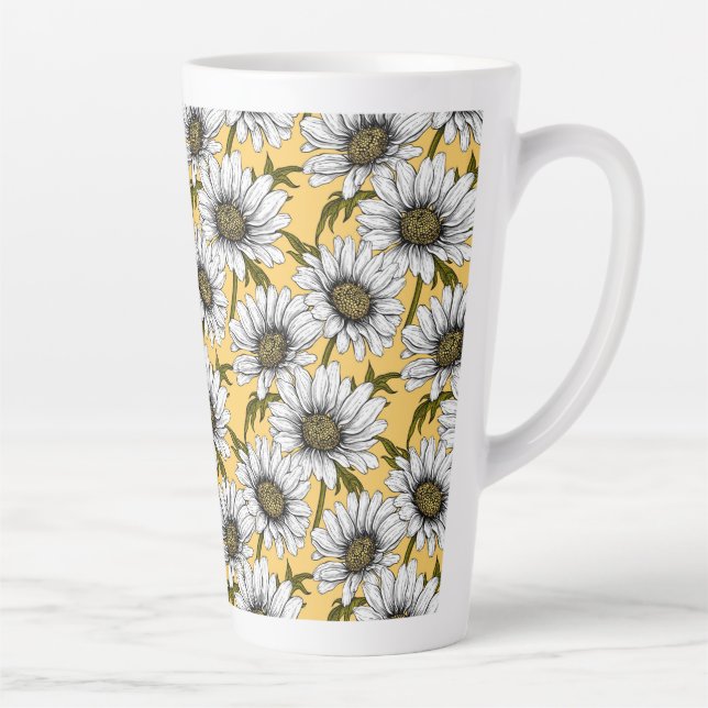 White daisies, wild flowers on yellow latte mug (Right)