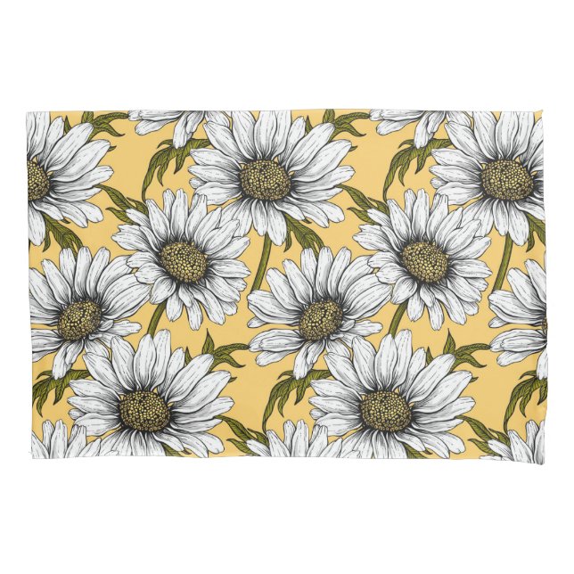 White daisies, wild flowers on yellow pillowcase (Front-Left)