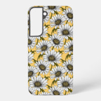 White daisies, wild flowers on yellow