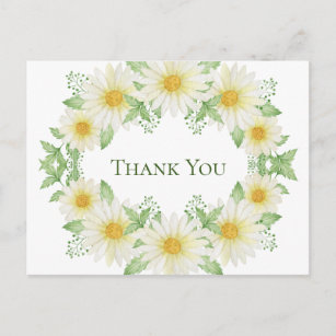 White Daisies Wreath Watercolor Budget Thank You Postcard