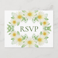 White Daisies Wreath Watercolor Yellow Budget RSVP