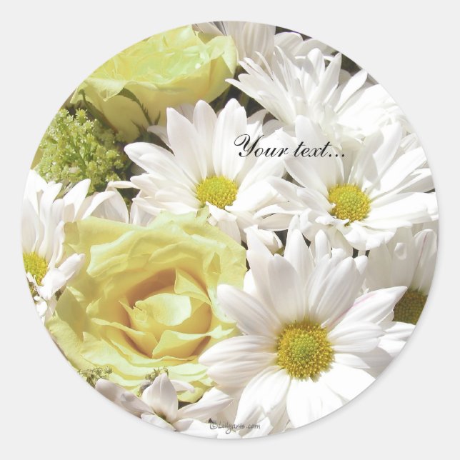 White Daisies Yel Rose Custom Envelope Seals (Front)