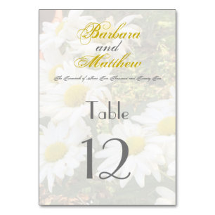 White Daisies Yellow and Grey Script Elegant Table Number
