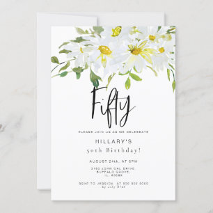 White Daisy   50th Birthday Summer floral Invitation