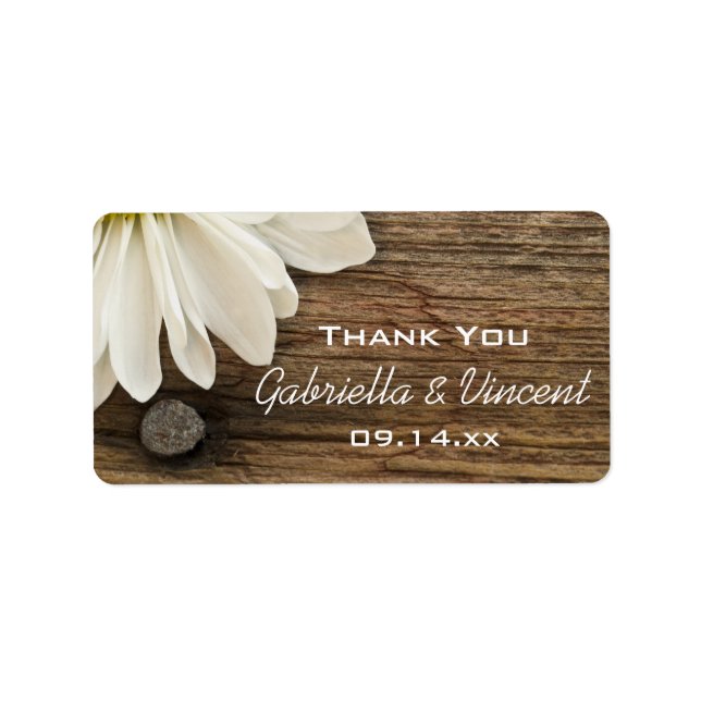 White Daisy and Barn Wood Wedding Thank You Favor Label (Front)