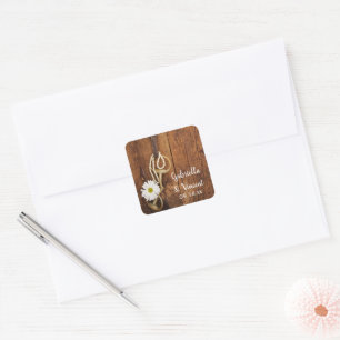 White Daisy and Horse Bit Country Western Wedding Square Sticker