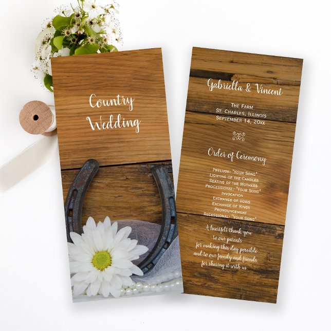 White Daisy and Horseshoe Western Wedding Program (Creator Uploaded)