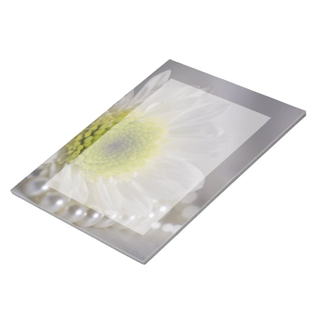 White Daisy and Pearls Wedding Notepad (Angled)