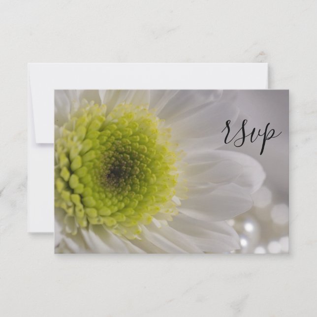 White Daisy and Pearls Wedding RSVP Response Card (Front)