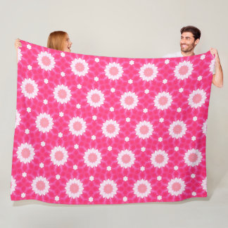 White daisy and stars over pink background pattern fleece blanket