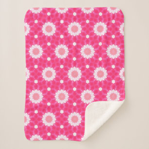 White daisy and stars over pink background pattern sherpa blanket