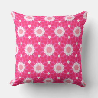 White daisy and stars over pink background pattern throw pillow