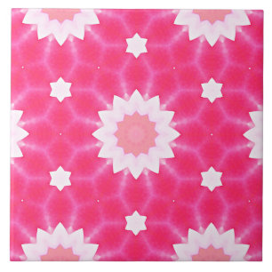 White daisy and stars over pink background pattern tile