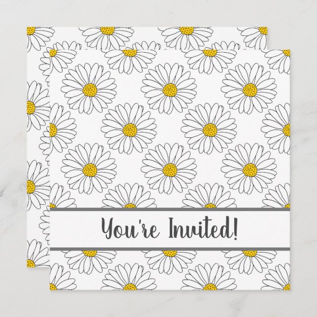 White Daisy and White Daisy Pattern Invitation (Front/Back)
