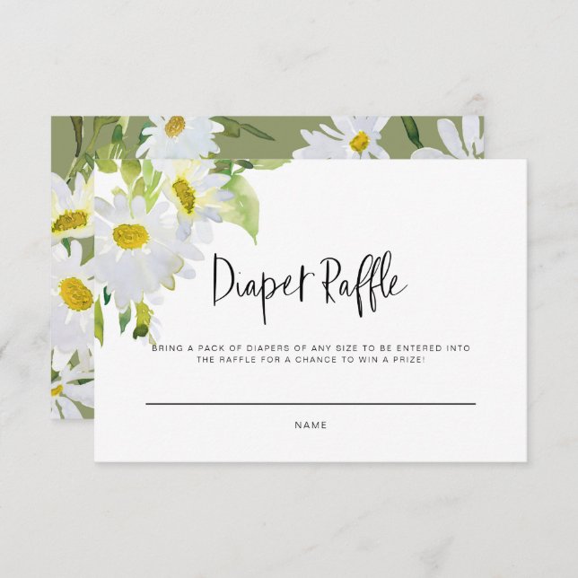 White daisy Baby Shower Diaper Raffle Card (Front/Back)