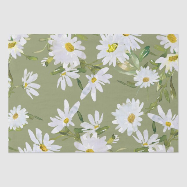 White Daisy Baby Shower Pastel green garden Tissue Paper (Front)