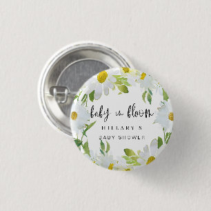 White Daisy   Baby Shower Summer floral bloom 1 Inch Round Button