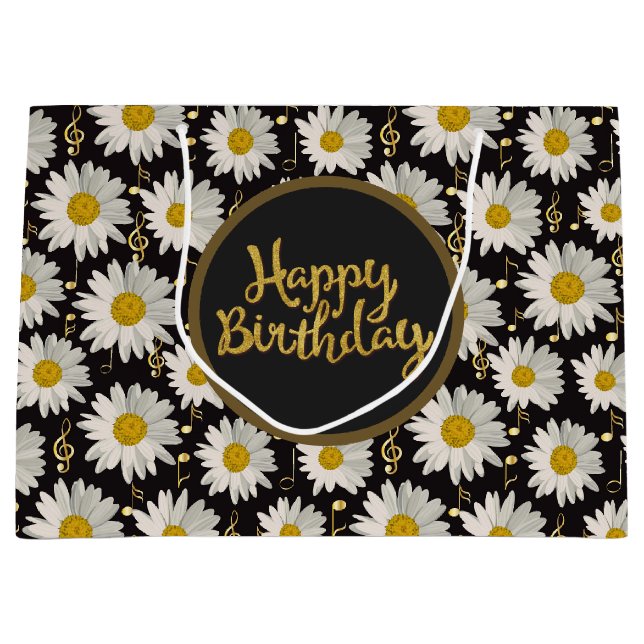 White Daisy Birthday Large Gift Bag (Front)