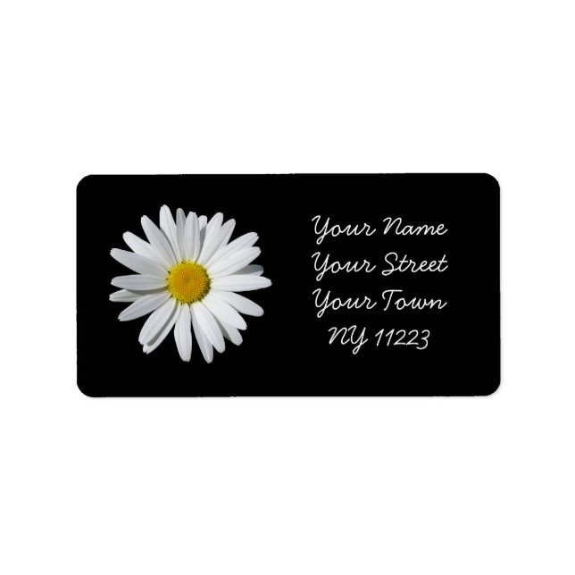 White Daisy Black Background Address Label (Front)