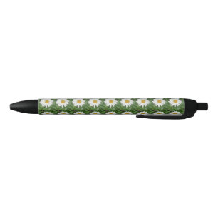 White Daisy Black Ink Pen