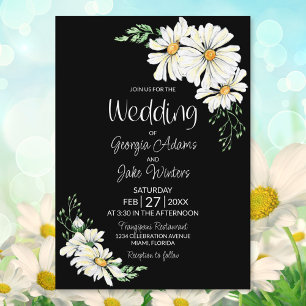 White Daisy Black Wedding Invitation