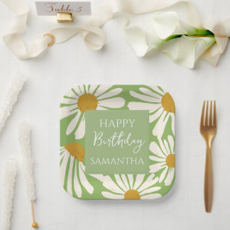 White Daisy Blooms –  Floral  Garden Birthday  Paper Plate