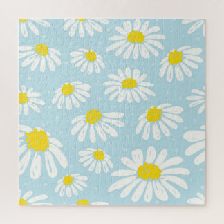 White Daisy Blue Background Seamless Jigsaw Puzzle