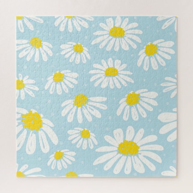 White Daisy Blue Background Seamless Jigsaw Puzzle (Vertical)