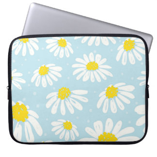White Daisy Blue Background Seamless Laptop Sleeve