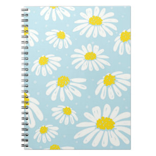 White Daisy Blue Background Seamless Notebook
