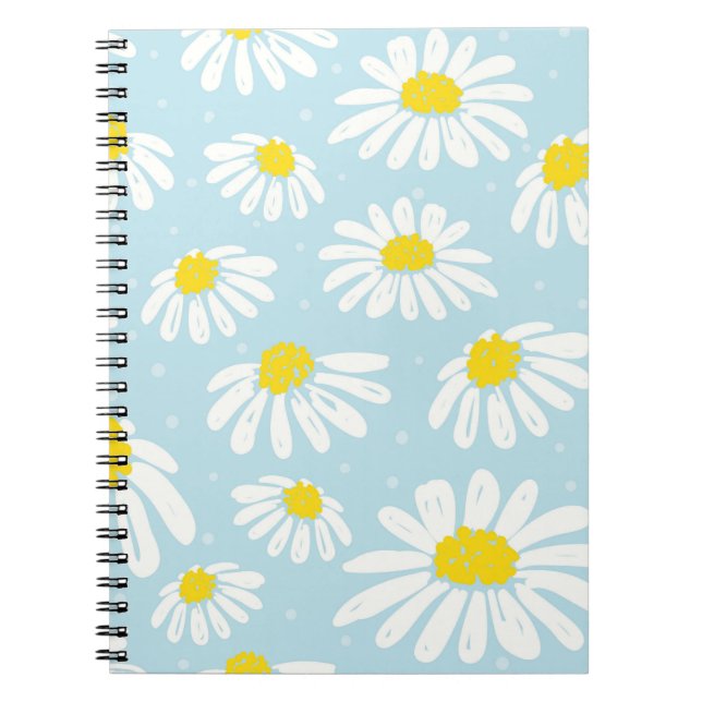 White Daisy Blue Background Seamless Notebook (Front)