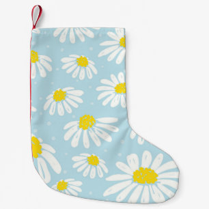White Daisy Blue Background Seamless Small Christmas Stocking