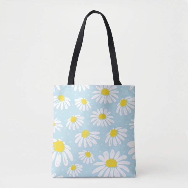 White Daisy Blue Background Seamless Tote Bag (Front)