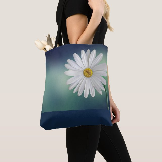 White Daisy Blue/Teal Background  Tote Bag (Close Up)