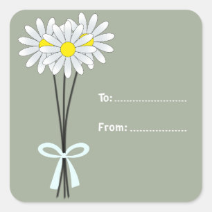 White Daisy Bouquet on Greenish Square Sticker