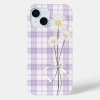 White Daisy Bouquet On Purple Plaid